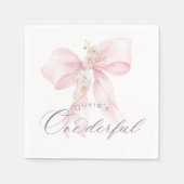 ピンクボウOnederful女の子1st誕生日 スタンダードカクテルナプキン (正面)