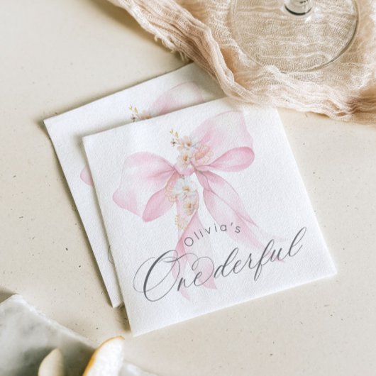 ピンクボウOnederful女の子1st誕生日 スタンダードカクテルナプキン
