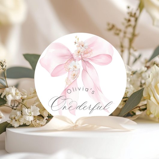 ピンクボウOnederful女の子1st誕生日 ラウンドシール