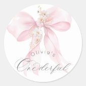ピンクボウOnederful女の子1st誕生日 ラウンドシール (正面)