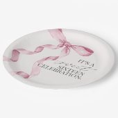 ピンクボウSweet sixteenバースデーパーティーシャワーデコール ペーパープレート (アングル)