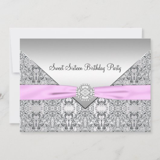 ピンクボウSweet sixteenパーティの招待状 招待状 (正面)