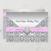 ピンクボウSweet sixteenパーティの招待状 招待状 (正面/裏面)