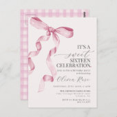 ピンクボウSweet sixteen誕生日パーティーへの招待 ポストカード (正面/裏面)