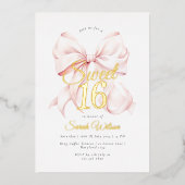 ピンクボウSweet sixteen誕生日フォイル招待状 箔招待状 (正面)