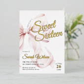 ピンクボウSweet sixteen誕生日フォイル招待状 箔招待状 (立ち正面)