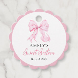 ピンクボウSweet sixteen誕生日メッセージカード フェイバータグ