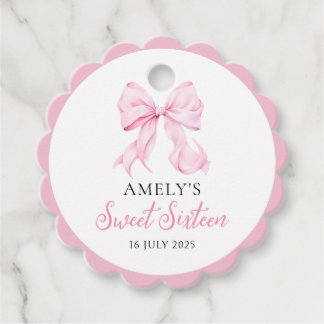ピンクボウSweet sixteen誕生日メッセージカード フェイバータグ