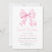 ピンクボウSweet sixteen誕生日招待状 招待状 (正面)