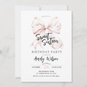 ピンクボウSweet sixteen誕生日招待状 招待状 (正面)