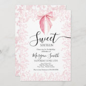 ピンクボウSweet sixteen誕生日 招待状 (正面/裏面)