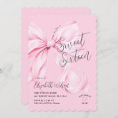 ピンクボウSweet sixteen誕生日 招待状 (正面/裏面)
