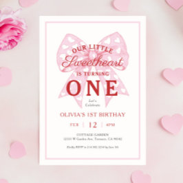 ピンクボウSweetheart Is One Girl 1st Birthday 招待状
