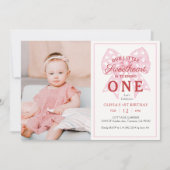 ピンクボウSweetheart Is One Girl 1st Birthday Photo 招待状 (正面)
