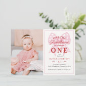 ピンクボウSweetheart Is One Girl 1st Birthday Photo 招待状 (スタンド正面)