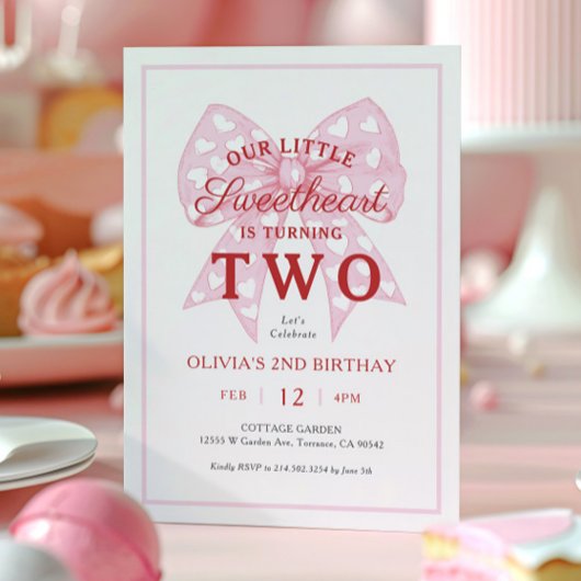 ピンクボウSweetheart Is One Girl 2nd Birthday 招待状