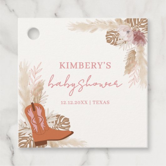 ピンクボエレガントホ女性のカーボーイブーツパンパスベビーシャワー フェイバータグ (正面)