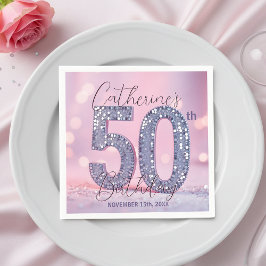 ピンクボケの輝きシルバーグリッター50歳の誕生日 スタンダードカクテルナプキン