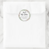 ピンクボタニカルセーブ・ザ・デイト差出人住所ラベル ラウンドシール (バッグ)