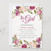 ピンクボタニカルフローラガールベビーシャワー招待状 招待状 (正面)