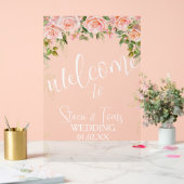 ピンクボタニカル花模様結婚金ゴールド アクリルサイン (ウェディング)