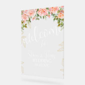 ピンクボタニカル花模様結婚金ゴールド アクリルサイン (傾斜)