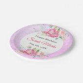 ピンクボタニカル誕生日紙プレート ペーパープレート (アングル)