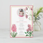 ピンクボタニカル金ゴールドバプテスマ《キリスト教》洗礼式や命名式ガールフォト 招待状 (スタンド正面)