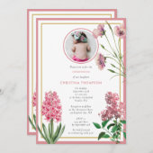 ピンクボタニカル金ゴールドバプテスマ《キリスト教》洗礼式や命名式ガールフォト 招待状 (正面/裏面)