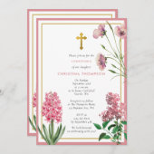 ピンクボタニカル&金ゴールドバプテスマ《キリスト教》洗礼式や命名式ガール 招待状 (正面/裏面)