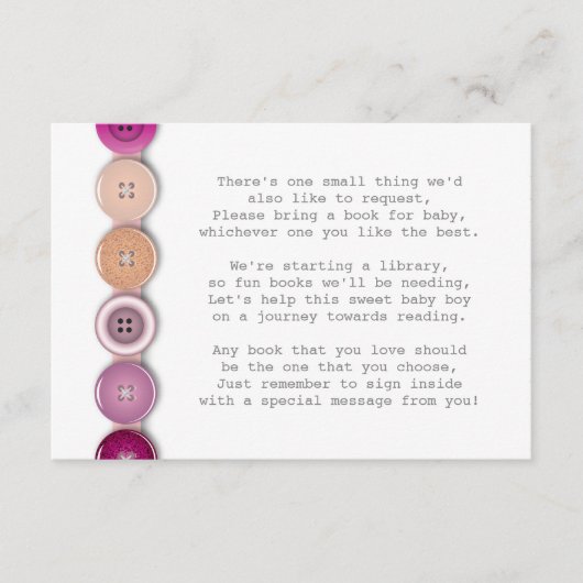 ピンクボタンのベビーシャワーの挿入物カード エンクロージャーカード (正面)