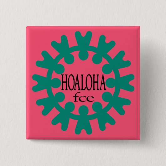 ピンクボタンのHoalohaのティール(緑がかった色) 缶バッジ (正面)