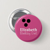 ピンクボパーソナライズされたーリングボール誕生日ガール 缶バッジ (正面&裏面)
