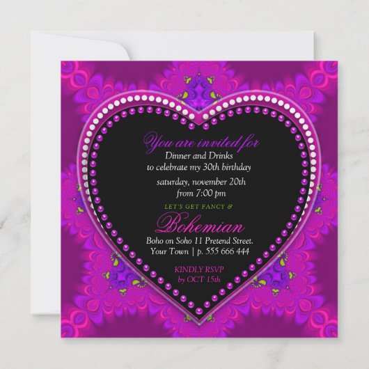 ピンクボヘミアングルーヴィーガールラブディナーパーティー 招待状 (裏面)