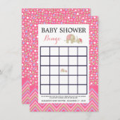 ピンクボヘミアンゾウ&シェブロン赤ちゃんシャワービンゴ 招待状 (正面/裏面)