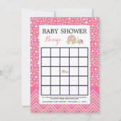 ピンクボヘミアンゾウ&シェブロン赤ちゃんシャワービンゴ 招待状 (正面)
