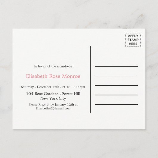 ピンクボヘミアンゾウ&シェブロン赤ちゃんシャワー インビテーションポストカード (裏面)