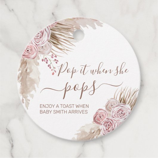 ピンクボヘミアンフローラポップ・アートのパンパスイットポップ フェイバータグ (正面)