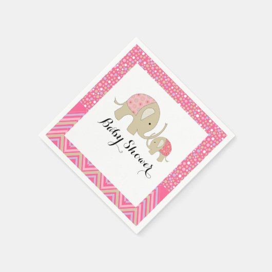 ピンクボヘミアン象とシェブロン赤ちゃんシャワー スタンダードカクテルナプキン (角)