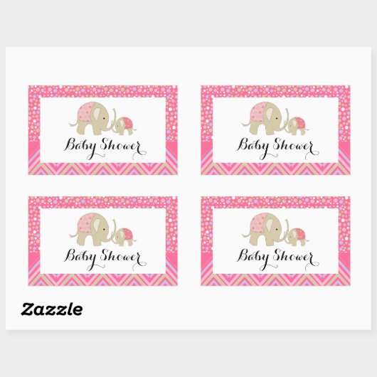 ピンクボヘミアン象とシェブロン赤ちゃんシャワー 長方形シール (シート)