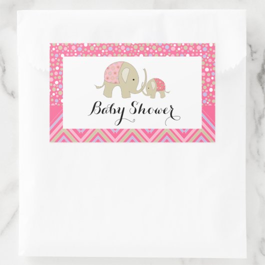 ピンクボヘミアン象とシェブロン赤ちゃんシャワー 長方形シール (バッグ)