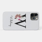 ピンクボヘミアン風モノグラムイニシャルWフラワー Case-Mate iPhoneケース (裏面(横))