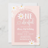 ピンクボホアーチデイジーオネダーフルファースト誕生日 招待状 (正面)