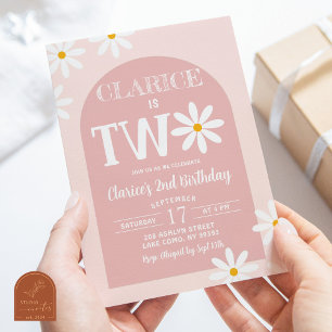 ピンクボホアーチデイジー2nd誕生日 招待状