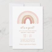 ピンクボホウォーター色レインボーガールベビーシャワー 招待状 (正面)