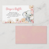 ピンクボホエレファントガールベビーシャワーおむつラッフル エンクロージャーカード (正面/裏面)
