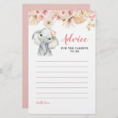 ピンクボホエレファントガールベビーシャワーアドバイスカード (正面/裏面)