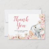 ピンクボホエレファントガールベビーシャワーサンキューカード サンキューカード (正面)