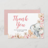 ピンクボホエレファントガールベビーシャワーサンキューカード サンキューカード (正面/裏面)