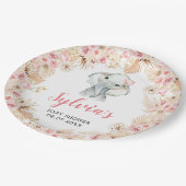 ピンクボホエレファントガールベビーシャワー紙プレート ペーパープレート (アングル)